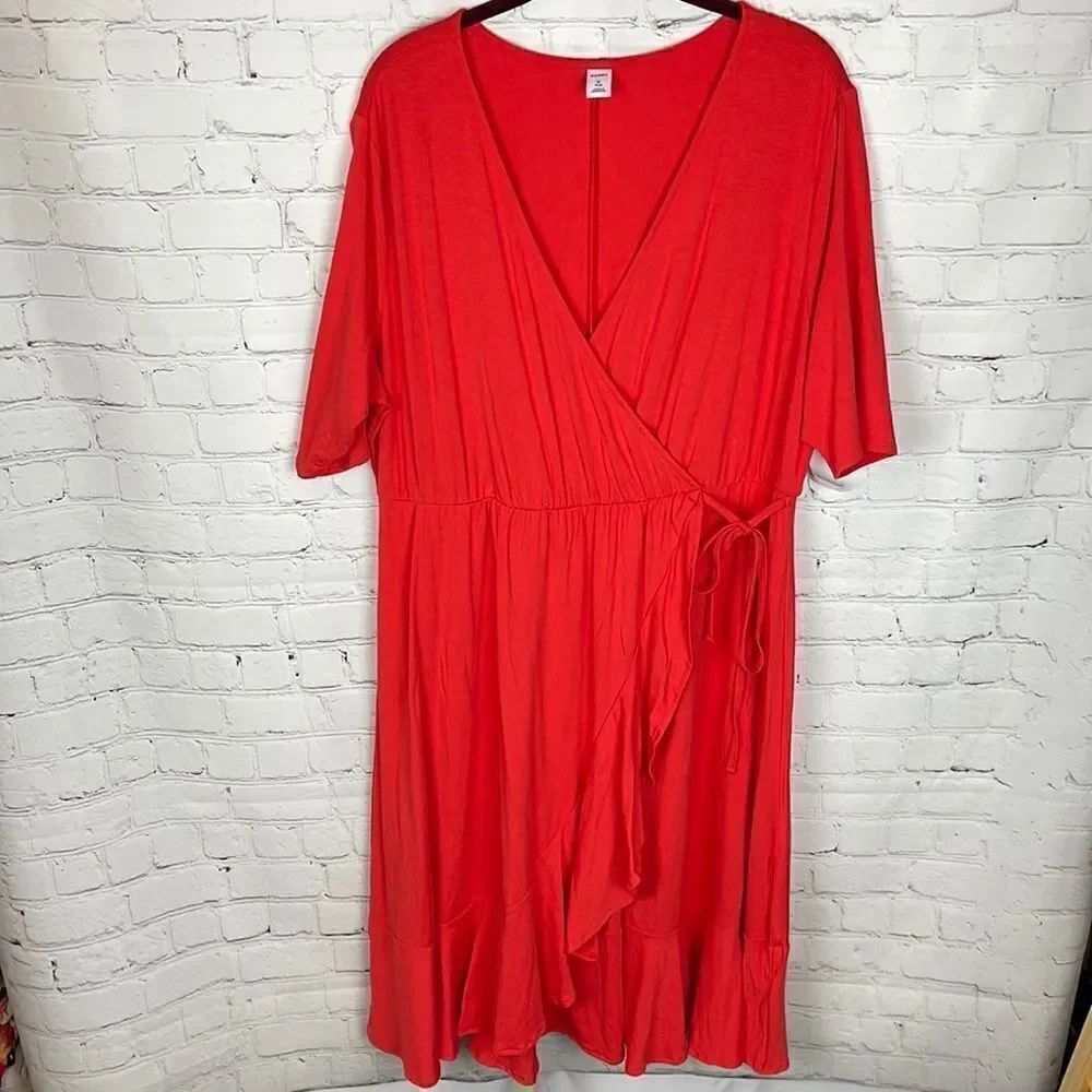 Old Navy Orange/Coral Faux Wrap Dress Size 1X NWT